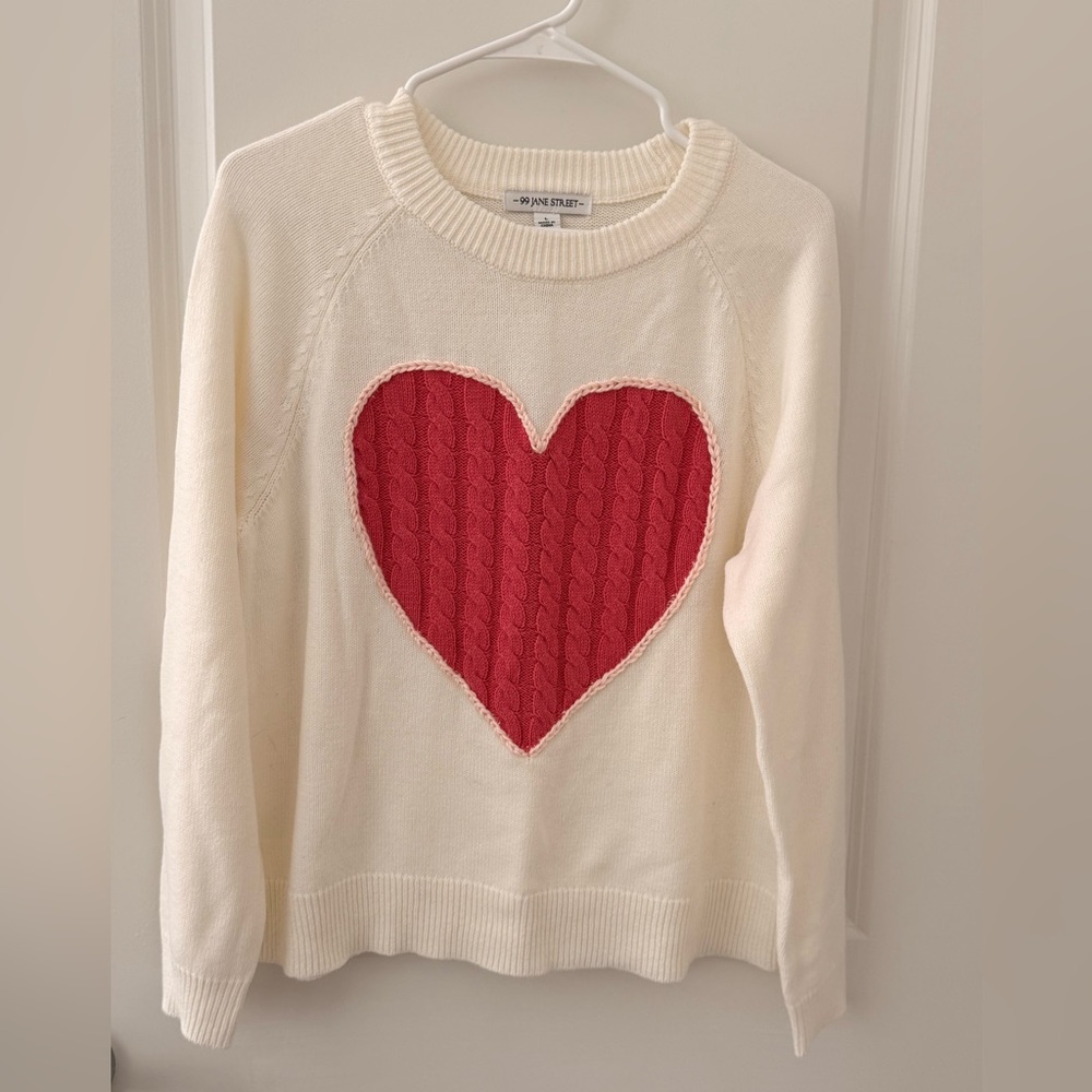✨ 99 Jane Street Embroidered Heart Sweater | Cream | Size L | Cozy Knit 🤍 NWOT